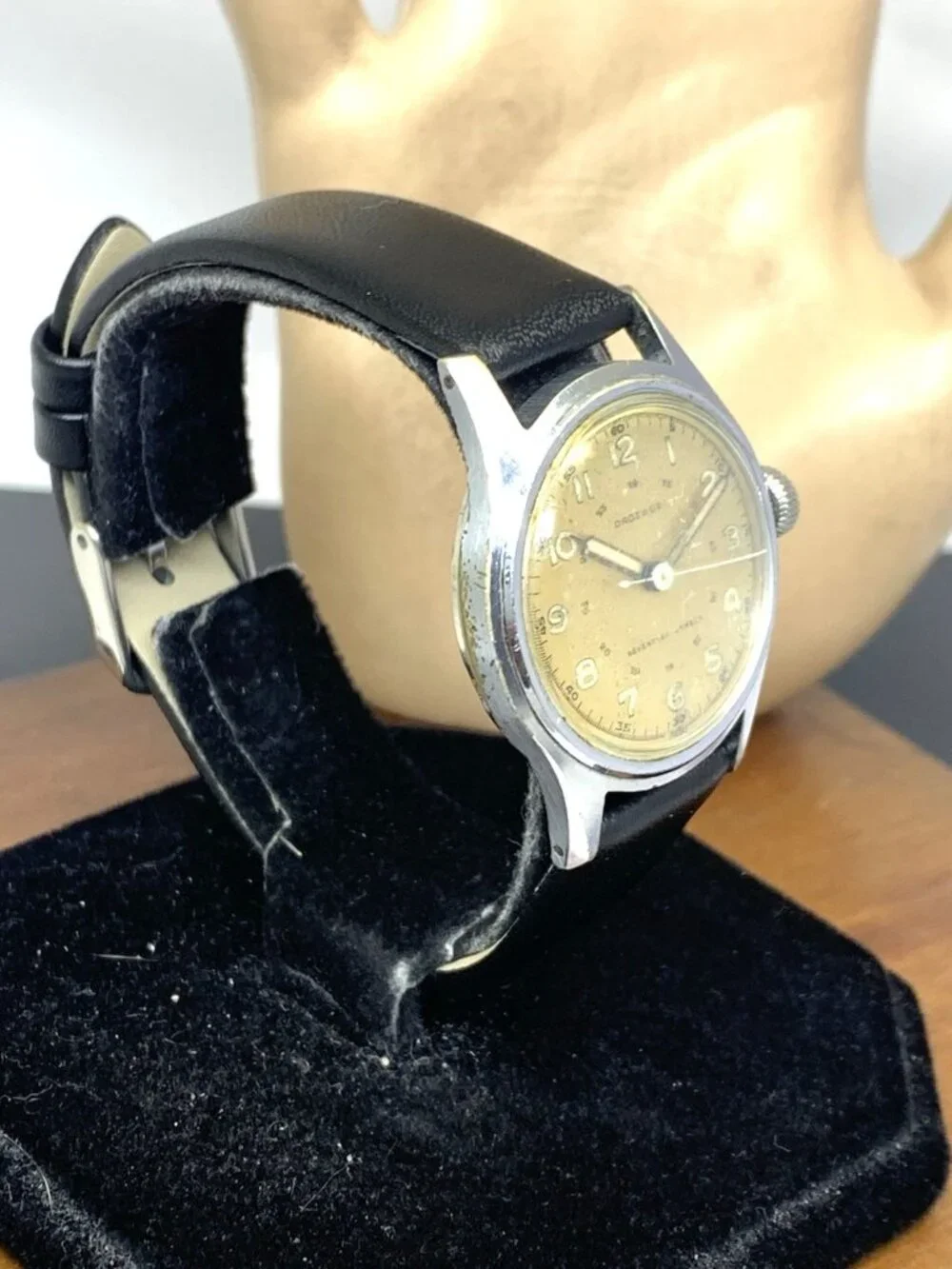 Droz & Co Watch Vintage WWII Military 1824 Swiss Manual Wind Leather Strap 31mm